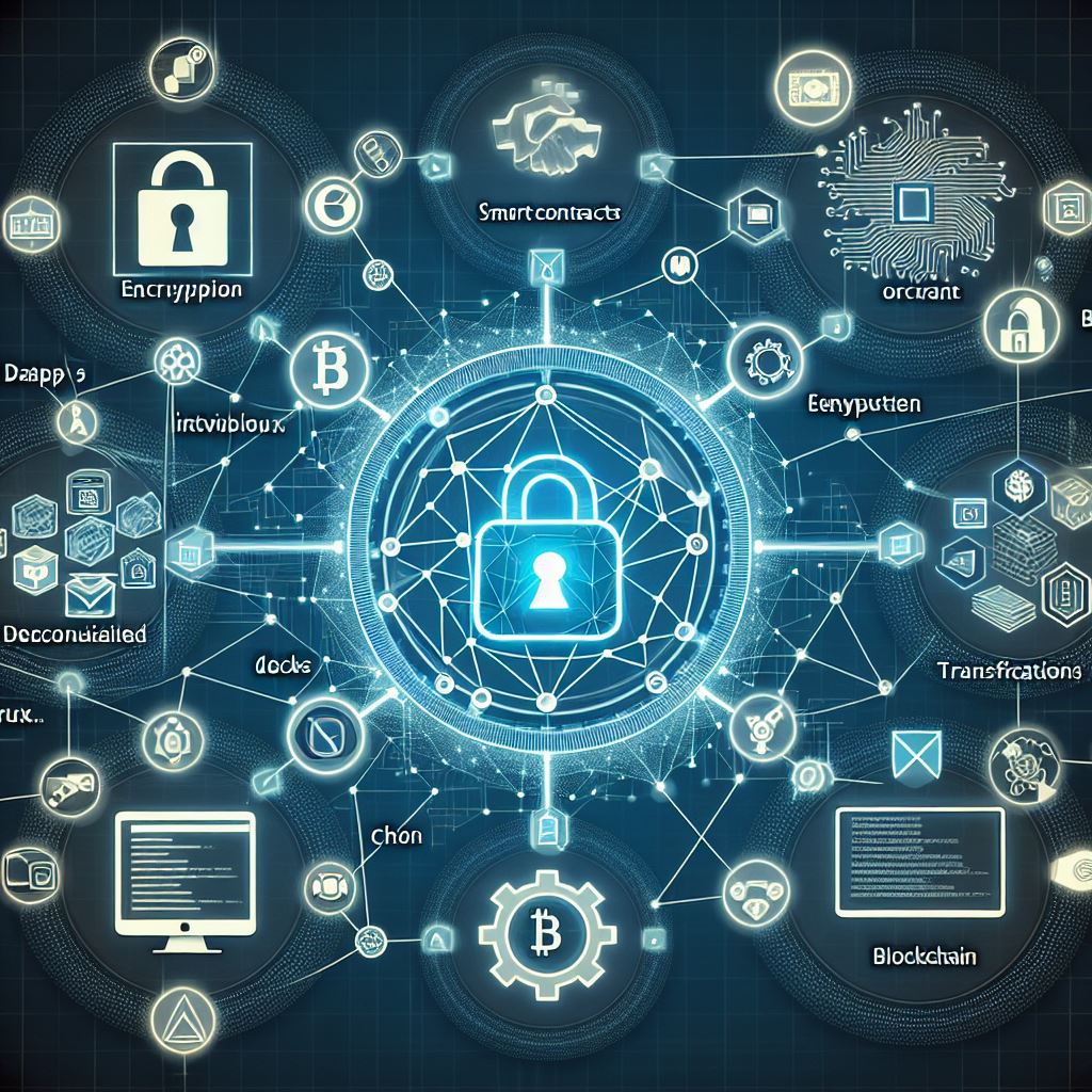 Image depicting smart contracts with blockchain symbols and applications.